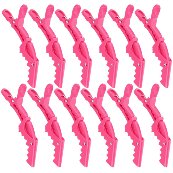 12 kpl Alligator-hiuspinnejä hiusten muotoiluun ja osiointiin, meikkiin, suuret ankka-nokkapinnat, Alligator-hiuspinnejä ohuelle ja paksuille hiuksille Hot Pink