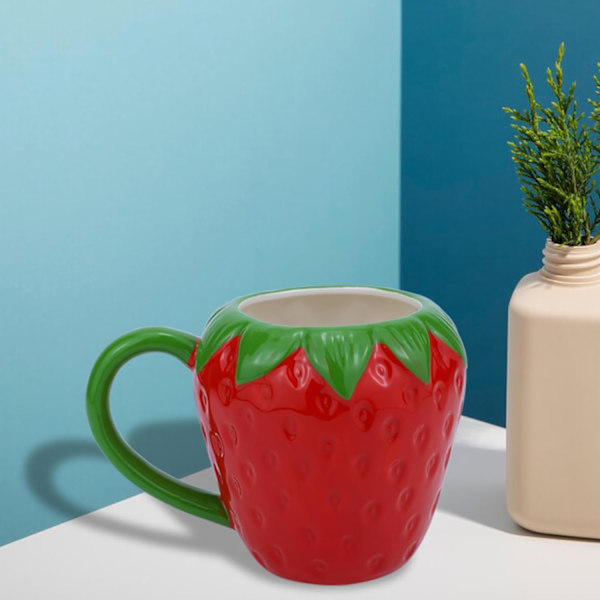 Jordgubbsmugg, Stor Kawaii 3D Fruktmugg, Keramikmugg Porslinskopp Kaffeemugg, Jordgubbsdekorativ Mugg Tekopp Kaffeemugg Födelsedagspresent