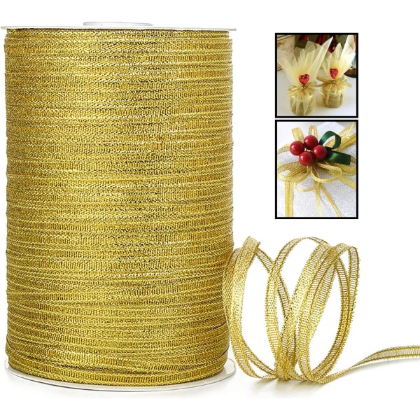Gold Metallic Organza Thin Ribbons - 3mm x 795m(875 Yards)- for Gift Wrapping, DIY Sewing Project, Bouquets, Cake Decoration