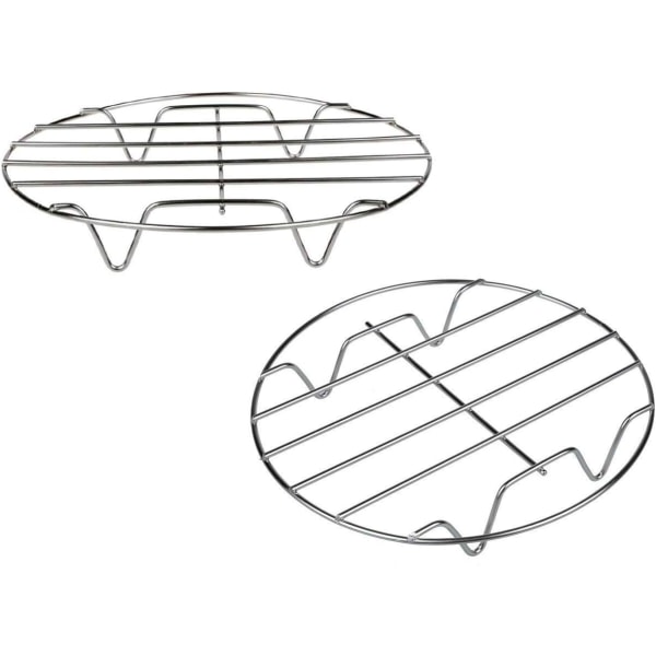 2-osainen 7 tuuman ilmafriteerausritilä ruoanlaittoon höyryttämiseen jäähdytykseen monikäyttöinen 304 ruostumattomasta teräksestä valmistettu pyöreä ritilä ristiviiva, keittoastiat pidikkeellä