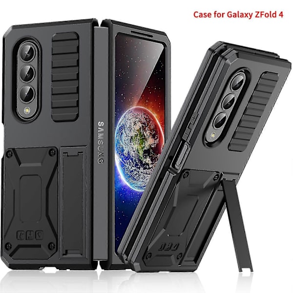 Kotelo Yhteensopiva Samsung Galaxy Z Fold 4:n kanssa, Kova PC Sotilaallinen Panssari Kestävä Iskunkestävä Suojus Jalustalla