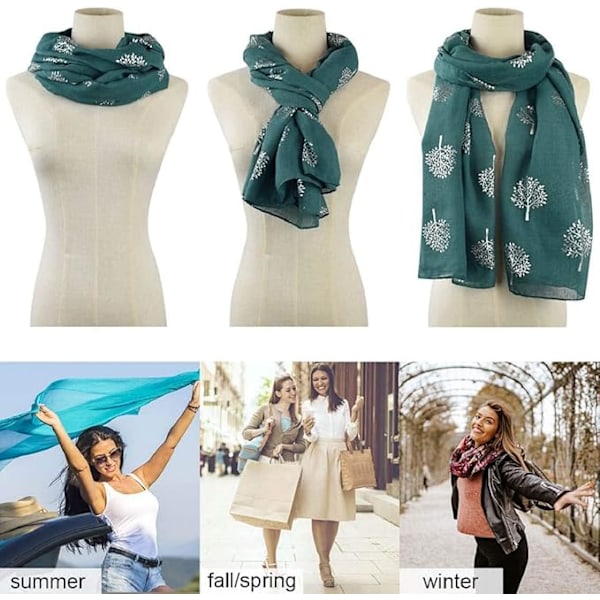 Sjal Halsduk Elegant Kvinner Silkesjal Kvinners Foulard Trykt Sølv Blad Passer for Fire Sesonger Kvinner Sjal