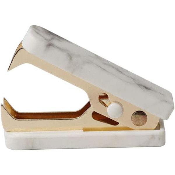 Staple Remover Tool Staple Removal Puller Kit Guld Metallkäkar Stationery Marmor Vit Textur