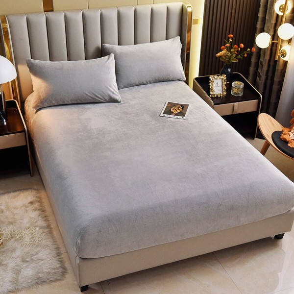Fløjlslagen, grå fleece plys sengetøj madrasbeskytter 90x200+25 cm varmt  fuzzy bundlag (medfølger ikke pudebetræk) e3f9 | Fyndiq
