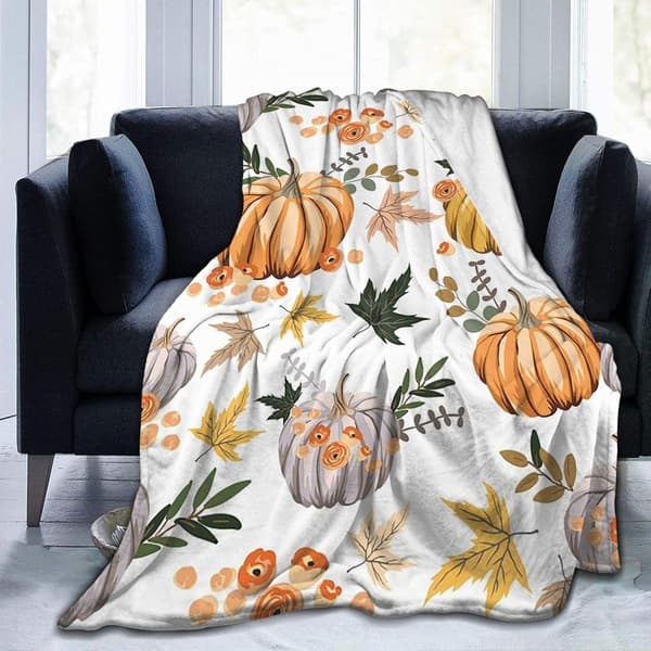 Efterårstæppe Græskar Plaid, Efterårsplaider Sofa Orange Flanel Plaid Tæppe Efterårsgræskar Tæppe Sofa 47x60inch(120x150cm)