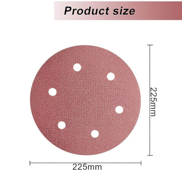 225mm hiomakiekko 40 karkeutta 6 reikää, tarrakiinnityskiekko 225mm hiontatyynyt kipsilevyhiomakoneelle hiomakoneelle (20 kpl)