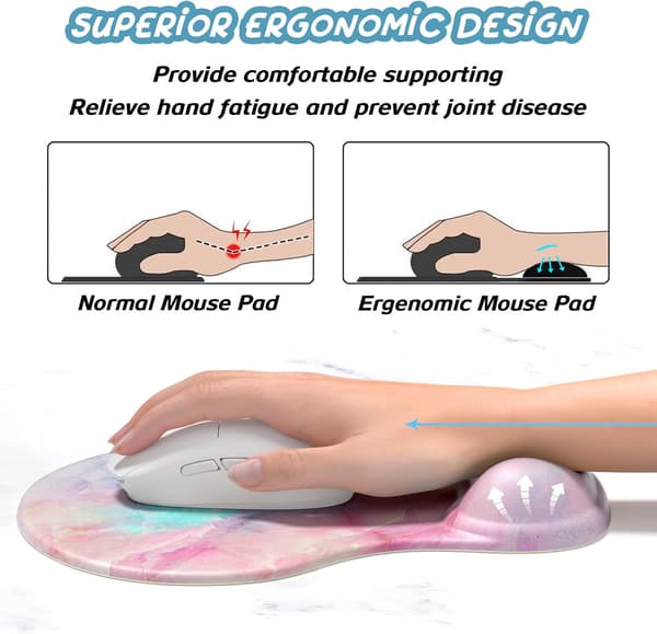 1 stk. Ergonomisk musemåtte med håndledsstøtte, gel musemåtter med skridsikker PU-base, smertelindrende memory foam musemåtte, farverig marmor