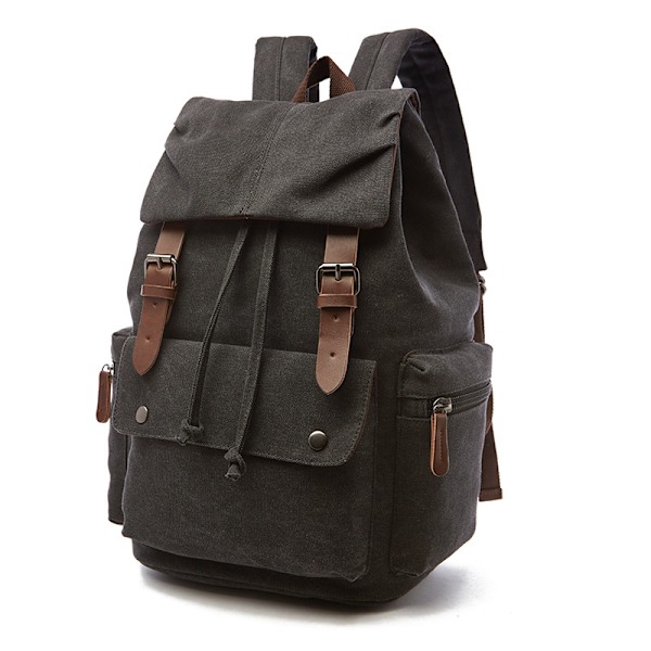 Canvas ryggsäck vintage ryggsäck skolväska för bärbar dator dagsväska vandring resor stor kapacitet väska unisex Black