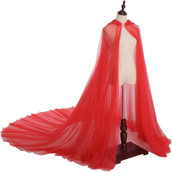 Tulle Kappe Bryllupskåpe med Hette Lang Jakke Brud Pels Red