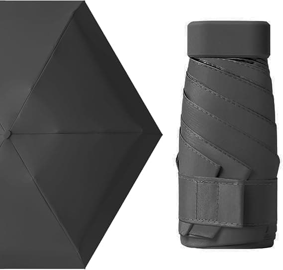 1 stk. Rejseparaply - 6 Rib Mini Foldbar Sol- og Regnparaply, Vindtæt, Let og Kompakt til Kvinder (sort)