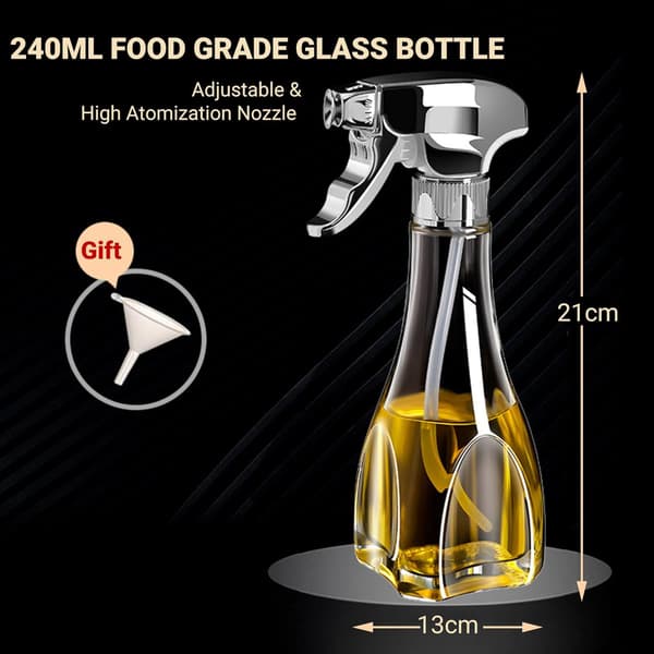 Oliesprøjte til madlavning, 240 ml olivenoliedispenserflaske, glassprøjte, til airfryer, salat, stegning, grill, sølv