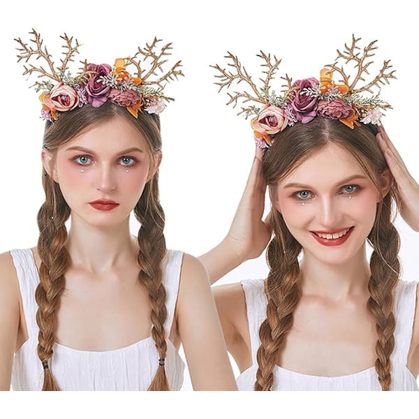 Rensdyr Pandebånd Julepandebånd Hjortegevir Blomster Pandebånd Jule Rensdyr Gevir Pandebånd Tilbehør Til Julefest Gave