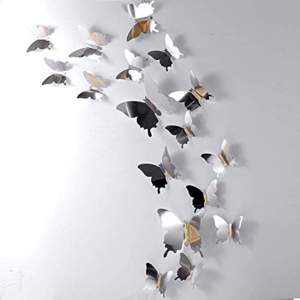 48 delar DIY-spegel Fjärilskombination 3D-fjärilsväggdekaler Dekaler Väggkonstdekorationer för förskolabarn