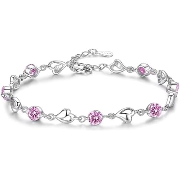 Til piger Mors Dags Gave Hjerteformet Krystalarmbånd til Kvinder Justerbare Originale Gaver til Kvinder (Pink)