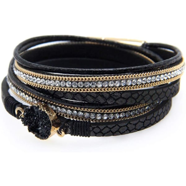 Women Multi-Layer Leather Wrap Bracelet Handmade Wristband Braided Rope Cuff Bangle with Magnetic Buckle Jewelry