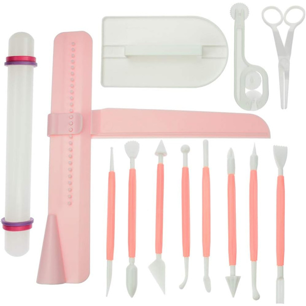 Fondant Kage Dekorationsværktøj med Justerbar Skraber Glasur Glattere Rullekage Trimmer Cutter Prægning Blomst Saks