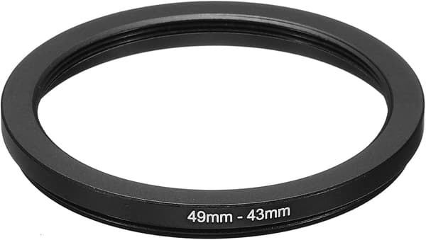 1 stk 49mm-43mm Metall Nedtrappingsring, Kameraobjektiv Filter Adapter Ring Aluminium Filter Adapter Ring for Kameraobjektiver Solblender, Svart