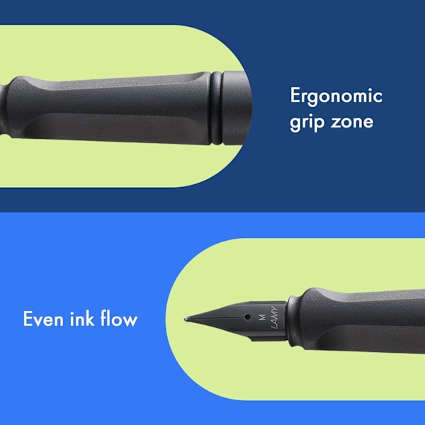 Fyllepenn med ergonomisk grep og svart stålfjær - ideell for all skriving og kalligrafi - Høyrehendt (F)