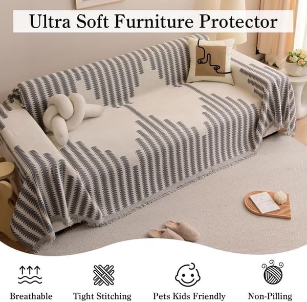 Sofatrekk, mykt slitesterkt vendbart chenille-sofatrekk, rutete møbelbeskytter for 3-seters sofa (180*340 cm)