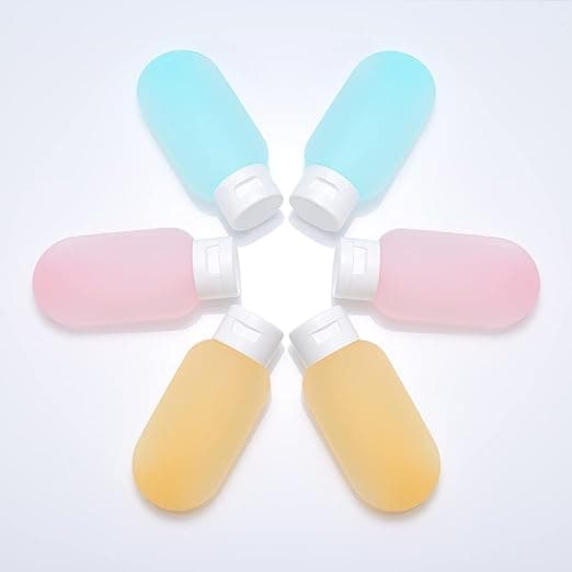 3-pack reseflaskor, 60 ml reseflaskor och behållare, resefyllbara klämflaskor med väska (blå/gul/rosa)