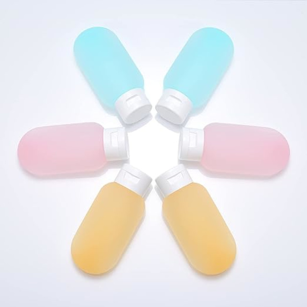 3 stk. Rejsesæt med flasker, 60 ml rejseflasker og beholdere, genopfyldeligt rejse-sæt med klemmeflasker med taske (blå/gul/pink)