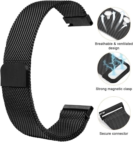 1 stk. Metal Mesh Vævet Quick Release Urremme, 22 mm Udskiftningsremme i Rustfrit Stål med Magnetisk Lås, sort