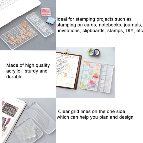 6 stämpelblock i akryl, transparenta stämpelblock med rutnät för scrapbooking och hantverk