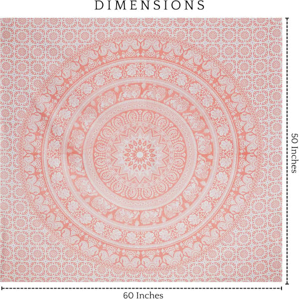 Bohemisk Mandala Tapestry Roséguld Bomull Väggbonad med Boho Elefantdesign för Sovrum, Sovsal, Heminredning 130x150 cm
