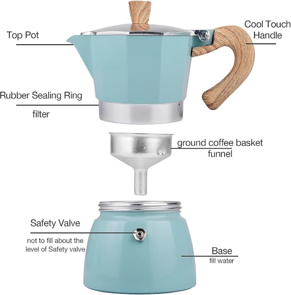 Kaffemaskine til komfur, lille 150 ml kaffemaskine, manuel cubansk kaffeperkolator, til cappuccino og lattes (blå)