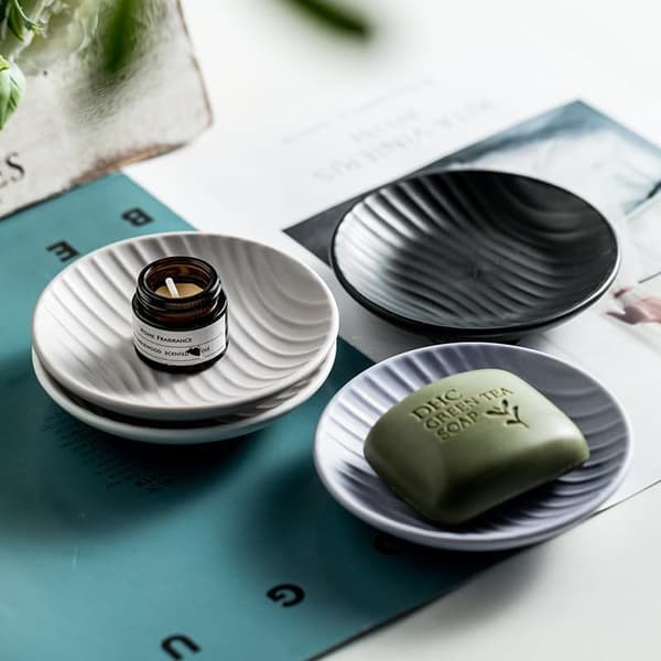 1 st Chic Rund Tvålkopp, Modern Minimalistisk Randig Design Keramisk Bricka (lila)