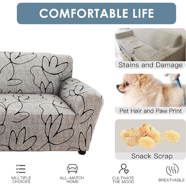 Polyester Sofaovertræk Sofaovertræk Elasticitet Stretch 3 Personers Sofabetræk Sofabeskytter 185-230cm, Model #SL