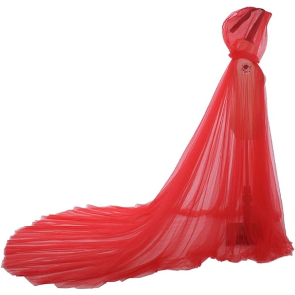 Tulle Kappe Bryllupskåpe med Hette Lang Jakke Brud Pels Red