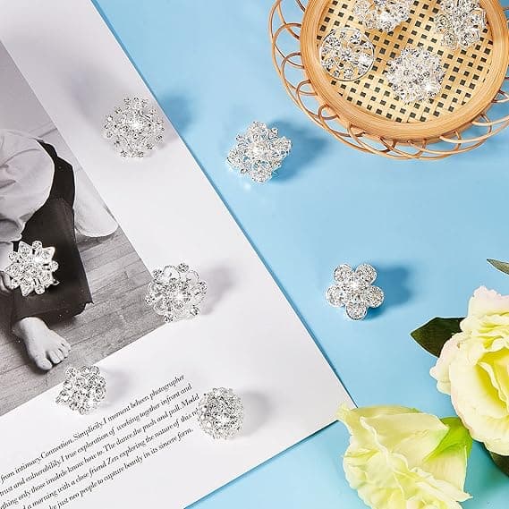 12 stk Krystallknapper Brosjer, Rhinestone Knapper Sjal Spenne Blomstrete Brosjer Pin Rhinestone Kit Dekorasjon Silver
