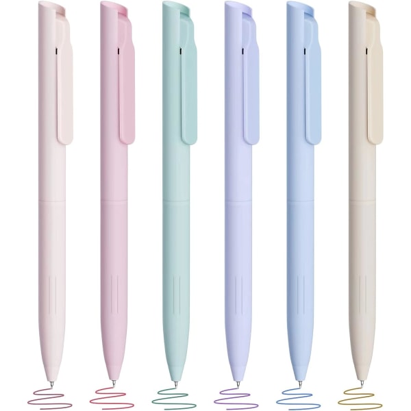Färgade gelpennor för anteckningar, 6 st pastellgelpennor Färgad bläck snabbtorkande och utan utsmet, indragbar penna med fin punkt 0,5 mm för journalföring, smidig skrift