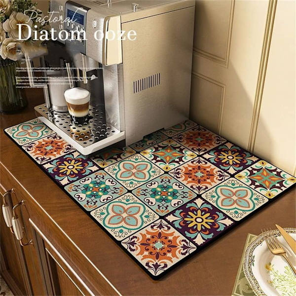 Oppvaskmatte, kaffemaskin tørkematte med gummi sklisikker bunn, kjøkkenbenk diatoméjord dreneringsmatte, bad vaskestativ dreneringsmatte Coloured Tiles