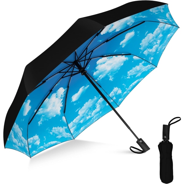 Compact Travel Umbrella - Pocket Portable Folding Windproof Mini Umbrella - Auto Open and Close Button and 8 Rib