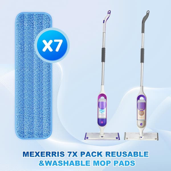 7-pakning gjenbrukbare moppeputer for spraymopp - mikrofiber moppepåfyllingsputer, kompatibel med 13''-15'' spraymopper og gulvmopper, lyseblå