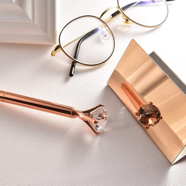2-pakning Visittkortholdere i rustfritt stål, skrivebordskortholder, visittkortstativ (Rose Gold)