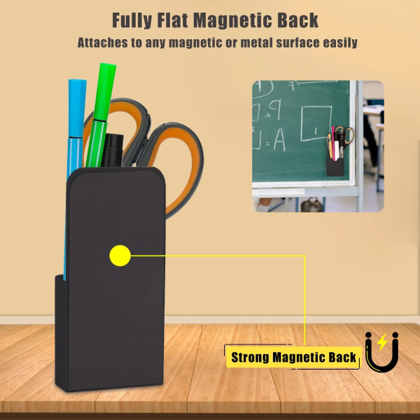 2st magnetiska penna markörhållare, magnetisk penna pennhållare Organizer Hemkontorstillbehör för kylskåp Whiteboard skåp (svart)