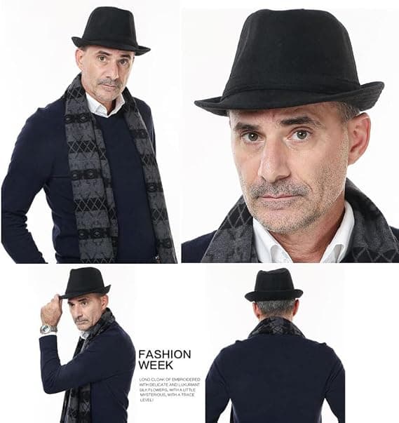 Hat, Panama Hat, Elegant Vinter Bowler Hat, Gentleman Jazz Hat, Varm Efterår Vinter Hat, til Rejsefest Udendørs, (Sort)