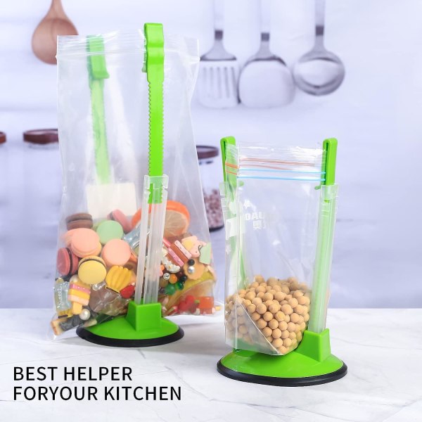 2 st Baggy Racks, Justerbara Sandwich Bag Stand Hållare, Matförvaringspåsar Clips Stativ, Plast Återanvändbara Fryspåsar Racks - Grön