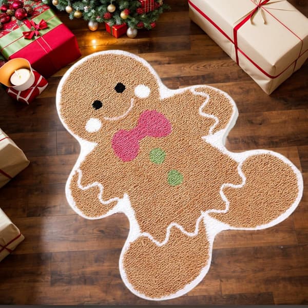 Antislip Polyester Pepperkake Dekor Matte, Låst Kant, Søt Julekjøkkenmatte, for Dørgang Juledekorasjon