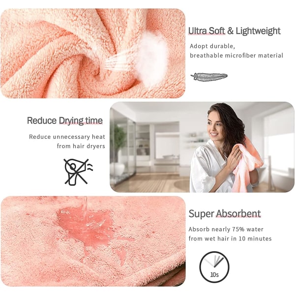 3-pak hårtørrende håndklæder, hurtigtørrende håndklæde hårhætte med knapper, superabsorberende twist hår turban med knapdesign.