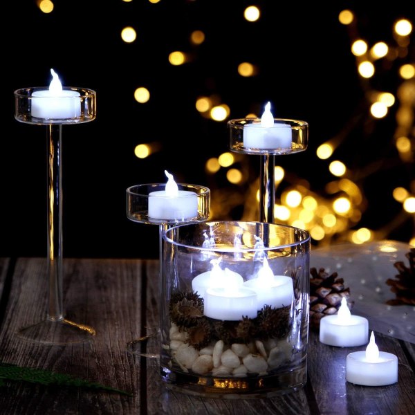 Led värmeljus, 12-pack flamlösa ljus Lampor Batteridriven, för jul, bröllop, födelsedag, Halloween presenter heminredning i kall vit