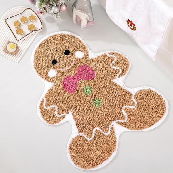 Antislip Polyester Pepperkake Dekor Matte, Låst Kant, Søt Julekjøkkenmatte, for Dørgang Juledekorasjon