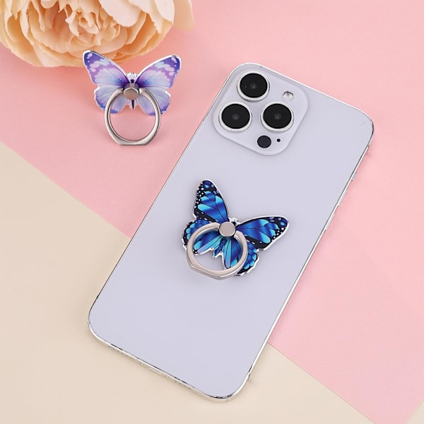 2 ST Butterfly Mobiltelefon Ringhållare 360° Rotation Legering Fingerstöd Glänsande Söt Mode Vacker Universal Grepp Kompatibel med Alla Smartphones