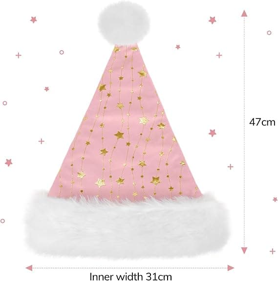 Julemandshat til voksne, fluffy julehat med guldstjerner, varm stor julehat til mænd og kvinder, pink