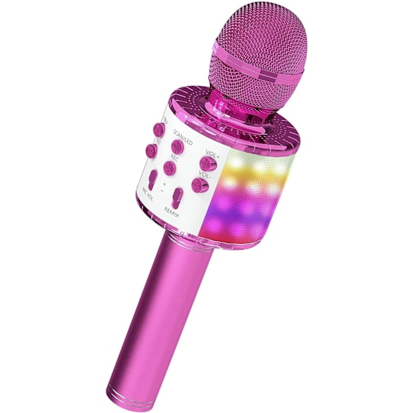 Karaokemikrofoni lapsille, langaton Bluetooth-karaokemikrofoni LED-valoilla, kannettava kädessä pidettävä mikrofoni kaiutinlahja