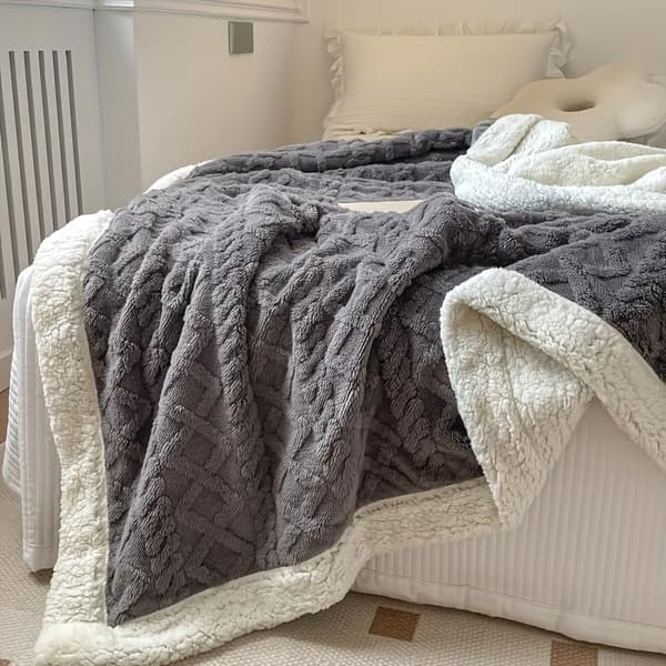 Fleece Plyschfilt 200x230cm, Supermjuk Dubbelsidig Luddig Fluffig Tjock Varm Vinterfilt, Lämplig för Sovrum Soffa (Grå)