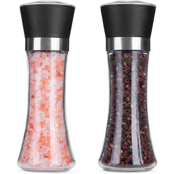 Salt- och pepparkvarn, kryddset, Himalaya rosa salt- och pepparkornskvarnar med justerbar grovlek Glasbehållare Skakare (2-pack) (200 ml)